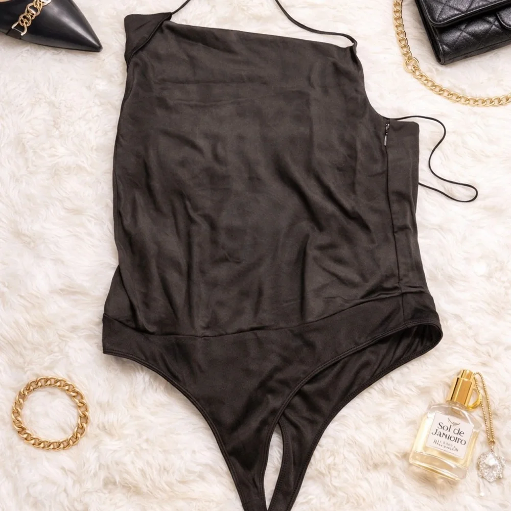 Bar III Asymmetrical One-Strap Halter Bodysuit | Open Back | Size L - Picture 2 of 5